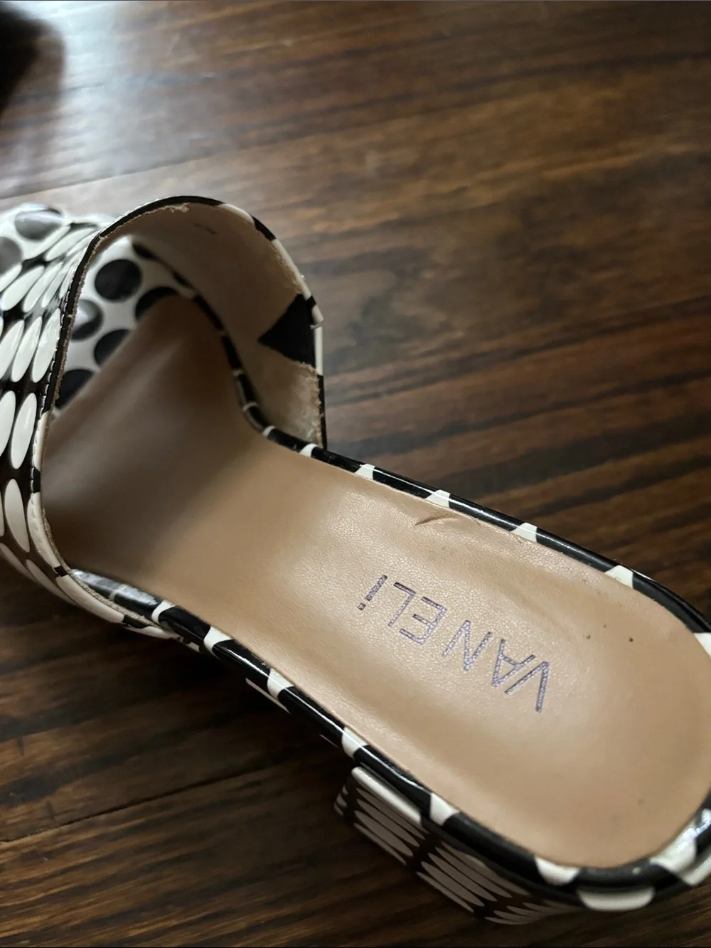 Polka Dot Block Heel Slide Sandals - Black & White